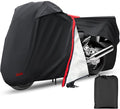 Motorcycle Cover,Waterproof Zipper Outdoor Cover for All Seasons Windproof, High Heat Resistance Dustproof and Rainproof Snowproof(Red Zipper L Fits Up to 91 inch)