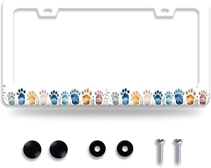 Bear Paw Print License Plate Frame Colorful Animal License Plate Frames Funny for Car Decorative Parts Stainless Stee License Plate for Standard Us Canada Funny License Plate Holder 12x6 Inch