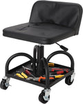 Garage Stool, 19”-25” Adjustable Rolling Mechanic Stool with Universal Wheels, Removable Magnetic Tool Tray, 300LBS Capacity, Roller Creeper Seat, Shop Chair
