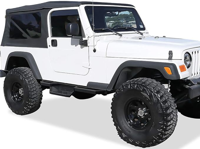 APS 304 Stainless Steel 6.5in Side Bars Pocket Steps Square Tube Rocker Guards Compatible with Jeep Wrangler TJ YJ 2Dr 87-06