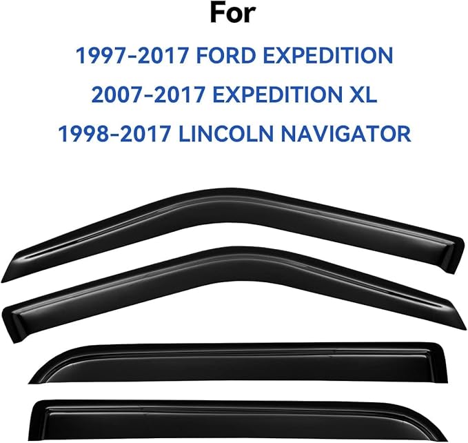 Window Visors Rain Guards for 1997-2017 Ford Expedition, Out-Channel Window Vent Wind Deflectors Visors Shades for 2007-2017 Expedition XL, 1998-2017 Lincoln Navigator