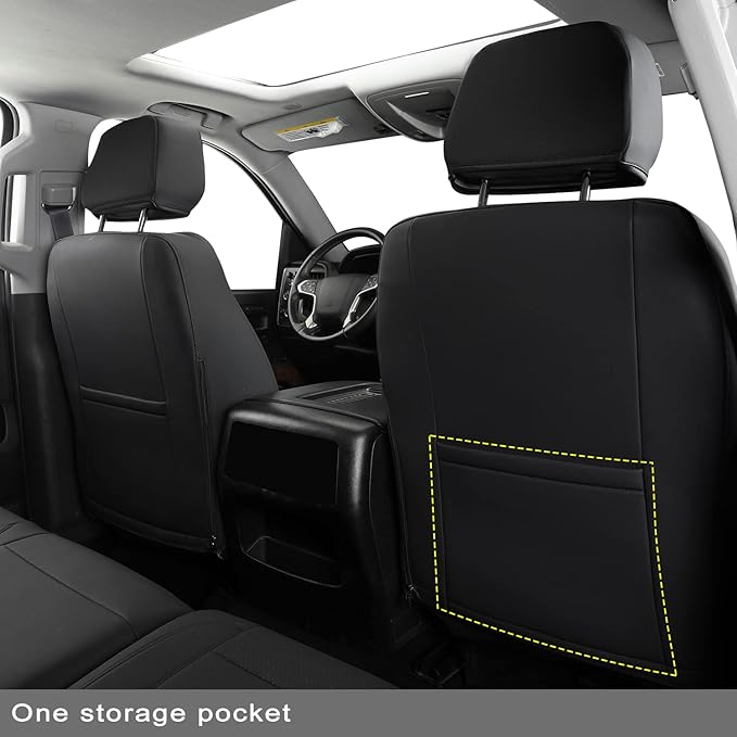 LUCKYMAN CLUB Front Seat Covers fit for Crew Cab/Extended Cab/Regular Cab of 2019-2025 Chevy Silverado Sierra 1500, 2020-2025 Silverado Sierra 2500 3500 (Black 2 pcs)