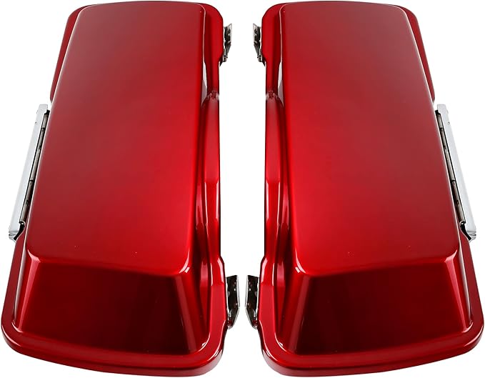 XFMT Motorcycle Stretched Saddlebags 5" Extended Hard Saddle Bags For Harley Touring Road King Street Glide Road Glide Electra Glide Ultra Classic 1993-2013, Red