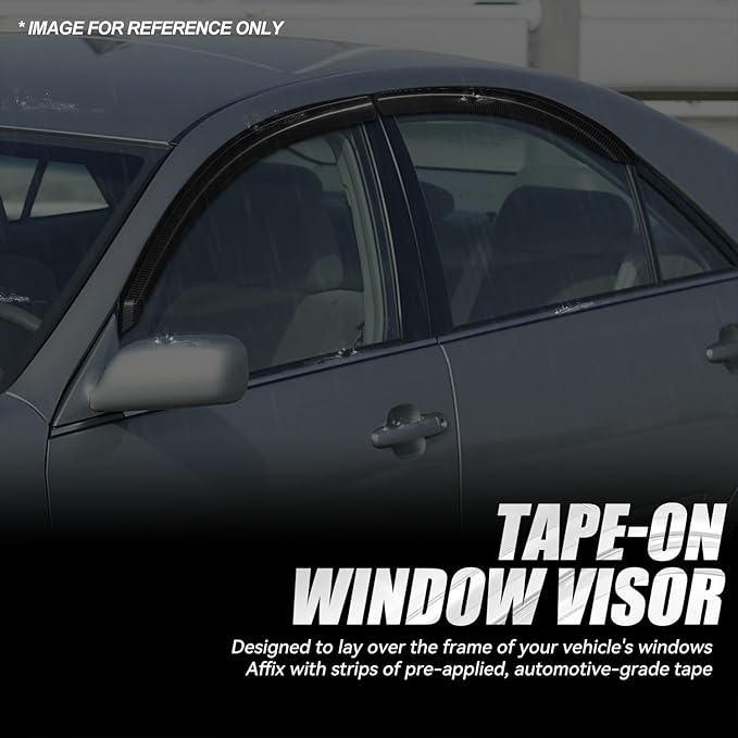 Auto Dynasty 4Pcs Carbon Fiber Pattern Window Visors Compatible with 2002-2006 Toyota Camry, Tape-On Front & Rear Window Deflectors Rain Guards Sun Wind Air Side Vent Shade, Glossy Black