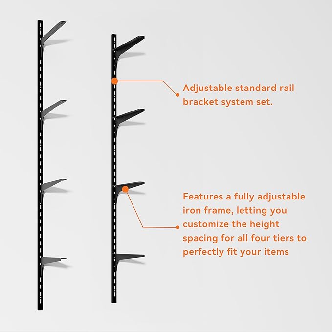 ROGMARS 60" W Garage Wall Mounted Shelving Heavy Duty, 6 Tier Garage Shelves, Adjustable Height Storage Shelving Unit, Wall Shelf Storage Rack Floating Shelves for Warehouse, Pantry, School, Shop