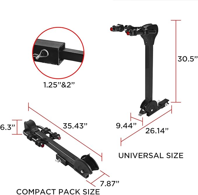 Rockland Foldable 2-Bike Rack, 80 lbs Capacity, Hitch Mount Bike Rack with Adjustable Pedal, Bike Carrier Rack for 1.25" and 2" Receiver for Cars SUVs Vans RVs