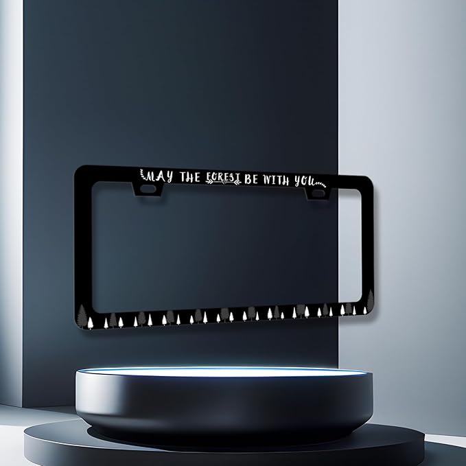 May The Forest Be with You License Plate Frame Funny Text License Plate Holder for Personalized Car Decorative Stainless Steel Forest License Plate Auto Part with Screws 12.2" x 6.2"