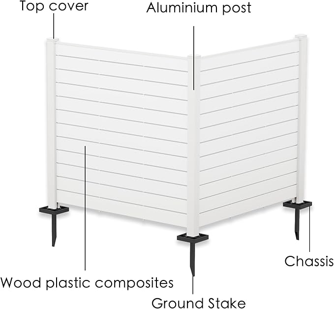 Kozyard 50" W x 48" H Outdoor Privacy Screens Aluminum Post, Air Conditioner Fence Panels, Pool Equipment Enclosure, Trash Can Screens Fence Kit for Outside Backyard Patio (White/2 Panels)