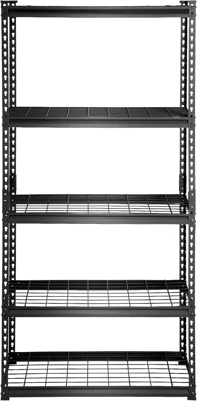 VEVOR Storage Shelving Unit, 5-Tier Adjustable, 2000 lbs Capacity, Heavy Duty Garage Shelves Metal Organizer Wire Rack, Black, 36" L x 16" W x 72" H for Kitchen Pantry Basement Bathroom Laundry Closet