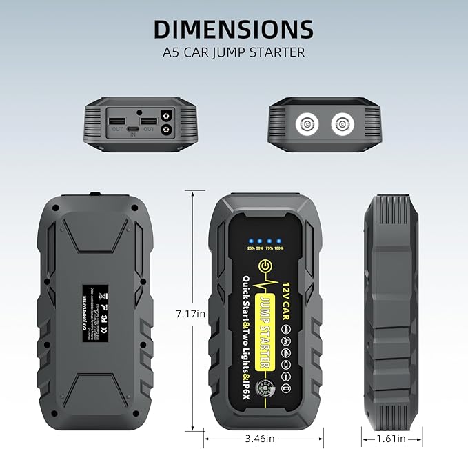 2025 Upgraded for A5 Car Jump Starter 3000A,Jump Starter Battery Pack for Up to 9.0L Gas and 7.0L Diesel Engines,12V Portable Jump Box with 4 Modes Flashlight and Jumper Cable-3year Limited