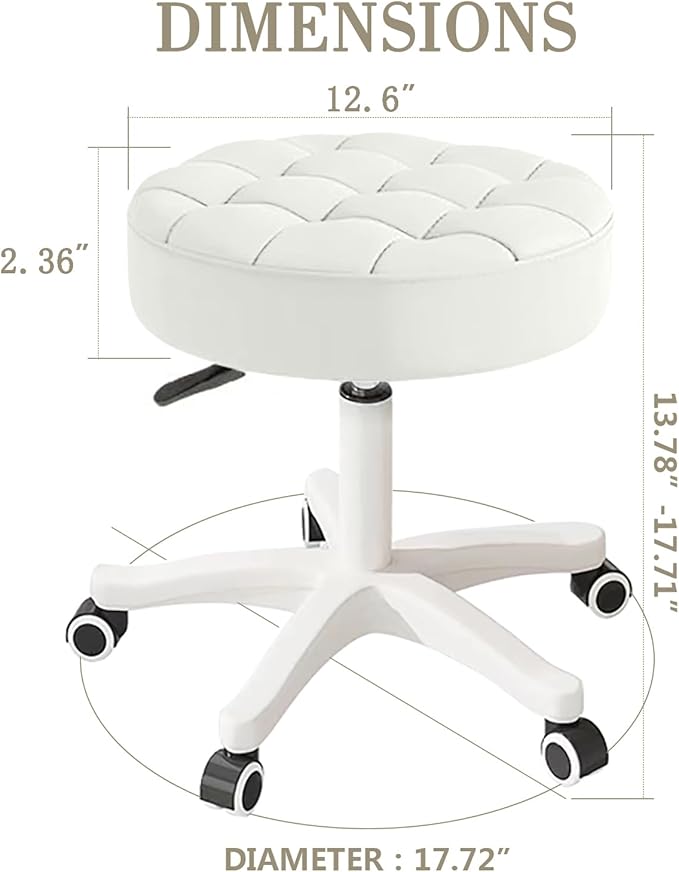 Small Chair Round Rolling Stool with Wheels PU Leather Height Adjustable Swivel Drafting Work SPA Salon Stools Home Office Chair,4 Pack