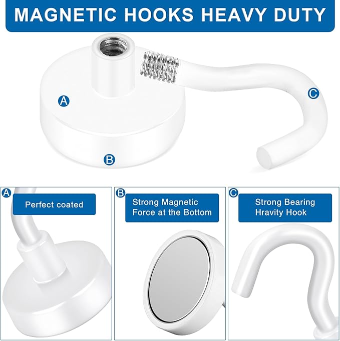 LOVIMAG Cruise Must Haves, 80Lb Magnet Hooks, White Cruise Magnets for Door, Cruise Door Magnets, Magnetic Hooks for Hanging-6Pack