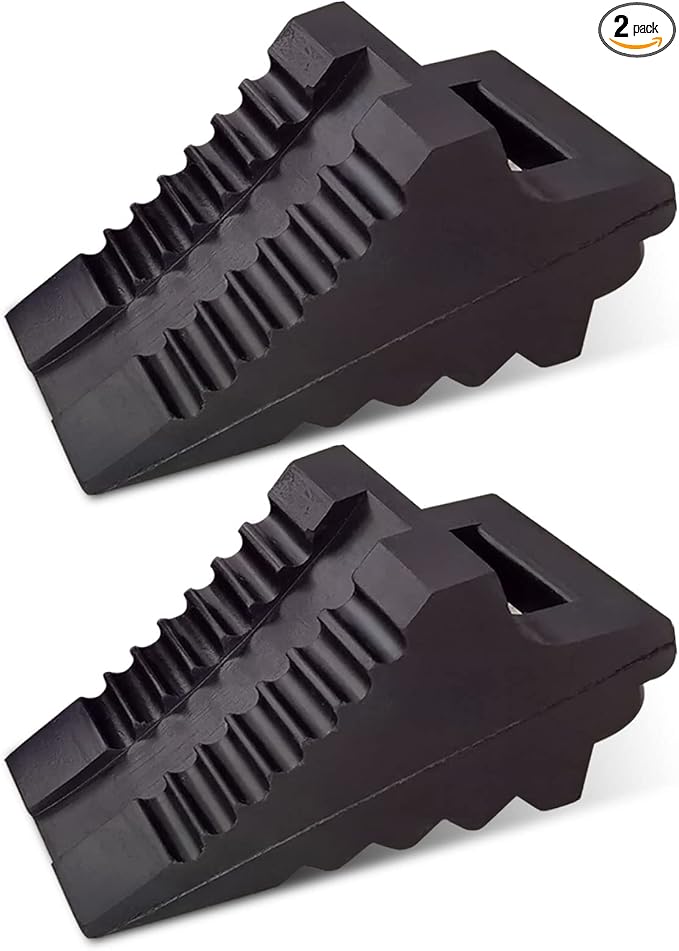 ROBLOCK Solid Rubber Wheel Chocks Heavy Duty Trailer Chock, G.V.W. Up to 4T, 2 Pack Black, 8.6" L x 3.7 W x 4.7" H for Car, Travel Trailers, RV, Truck, and ATV, for All Weather Use
