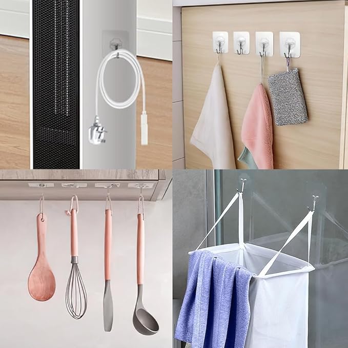 24 Pack Adhesive Hooks for Hanging - Heavy Duty, Wall Hooks for Hanging, Adhesive Wall Hook, No Damage, Waterproof, 33Ib Max, for Bathroom, Kitchen, Towel, Coat, Key