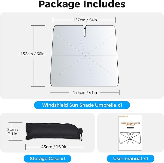 [2025 Upgrade] Cybertruck Windshield Sun Shade - Sunshade Umbrella for Tesla Cybertruck 2024 2025, Thickened Titanium Silver UV Block Coating, Front Window Heat Insulation Protection, 54''x 60''x 61''
