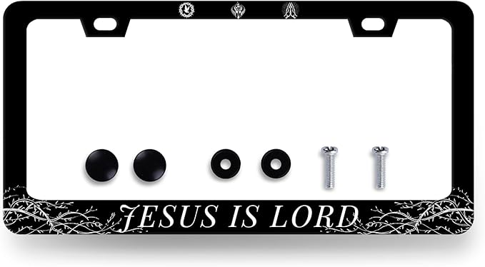 Jesus is Lord License Plate Frame Christian License Plate Holder Stainless Steel Funny Design with 2 Holes and Screws 12.3" x 6.3"