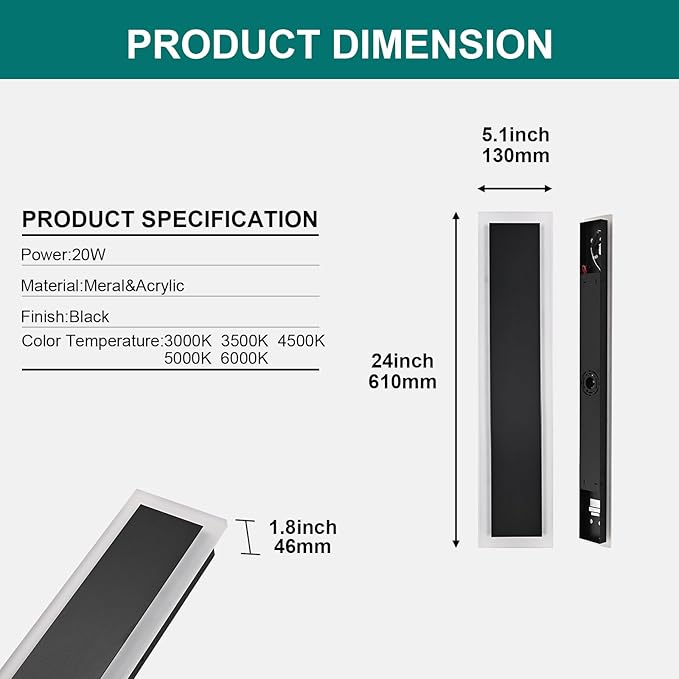 2 Pack LED Outdoor Long Wall Lights,24 inch Outdoor Linear Light for Porch,Dimmable Wall Mounted Light Fixtures,Exterior Long Linear Lighting,Outside Lighting for Patio,House Front Door