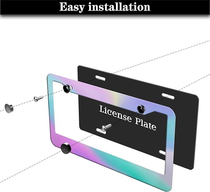 License Plate Frame Holder Rainbow License Plate Frames for Women Iridescent Women Universal Aluminum Car Accessory 2 Pack with Screw Covers Set