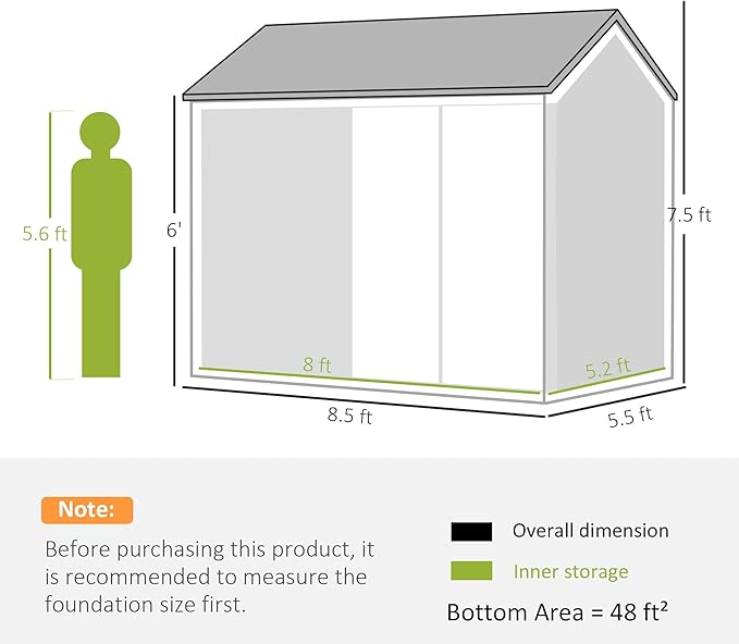 Outsunny 8' x 5.5' Outdoor Storage Shed, Metal Garden Shed with Window & Double Lockable Door, Outdoor Tool Shed Storage with Sloped Roof for Backyard, Patio, Garage, Lawn, Gray