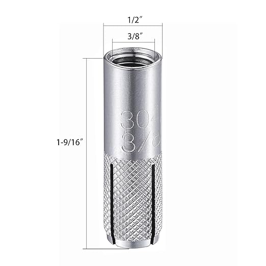 Wensilon(20 pcs) 3/8"-16 Premium Stainless Steel Drop in Anchors Assortment, Knurled Drop-in-Anchor for Solid Concrete, Internal Forced Expansion Screw Bolts