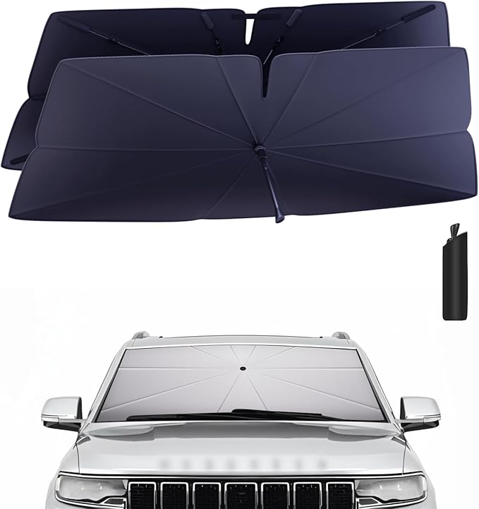 Windshield Sun Shade Umbrella for 2022-2025 Jeep Wagoneer Accessories: Custom Fit 240T Silver, Double Thickened, Foldable Sunshade Window Sun Visor, Ultimate 99% UV Blocking for Series I/II/III