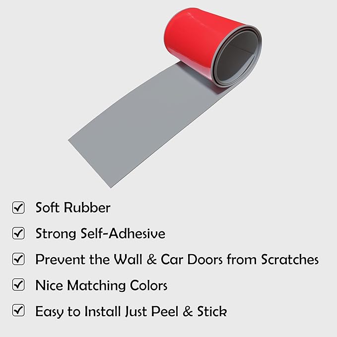 Rubber Bond Garage Wall Protectors - 6x48 Inches Strong Self-Adhesive Rubber Bumper Protectors for Garage Walls - Anti-Scratch and Waterproof Garage Wall Protector for Car Doors (Grey, 1 Pack)