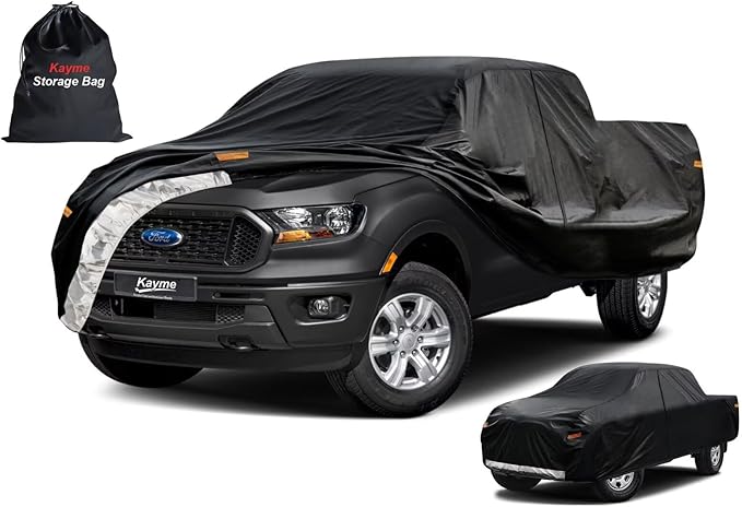 Kayme Truck Cover Custom Fit Ford Ranger(1990-1997) Regular Cab Long Bed. Full Exterior Heavy Duty Outdoor Pickup Truck Car Cover Waterproof All Weather.Car Tarp for Wind Sun Dust Protection.Black