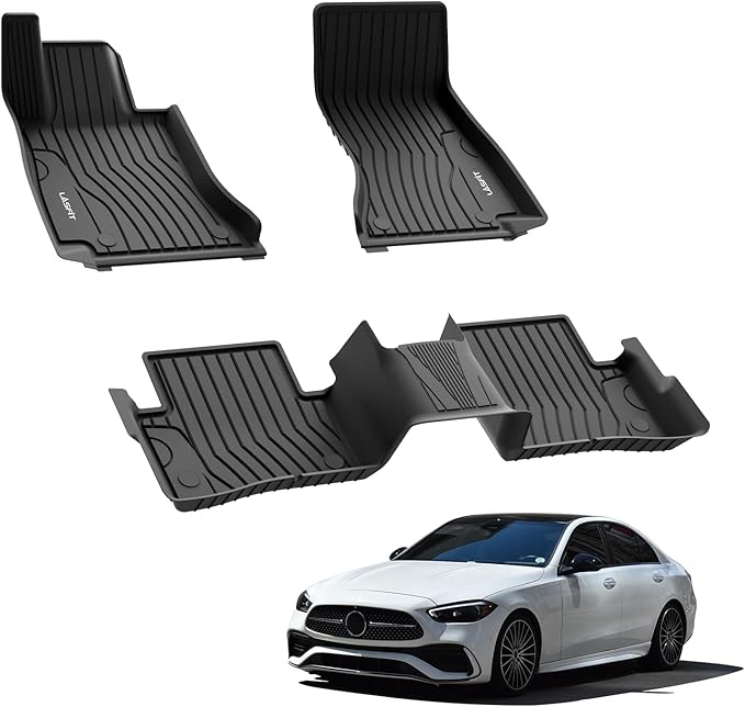 LASFIT Floor Mats for Mercedes Benz C Class 2026 2025 2024 2023 2022 C300 / C43 AMG / C63 AMG S / C63 AMG S E (Sedan Only), All Weather TPE for Floor Liners for C Class Car Mats, 1st & 2nd Row Set