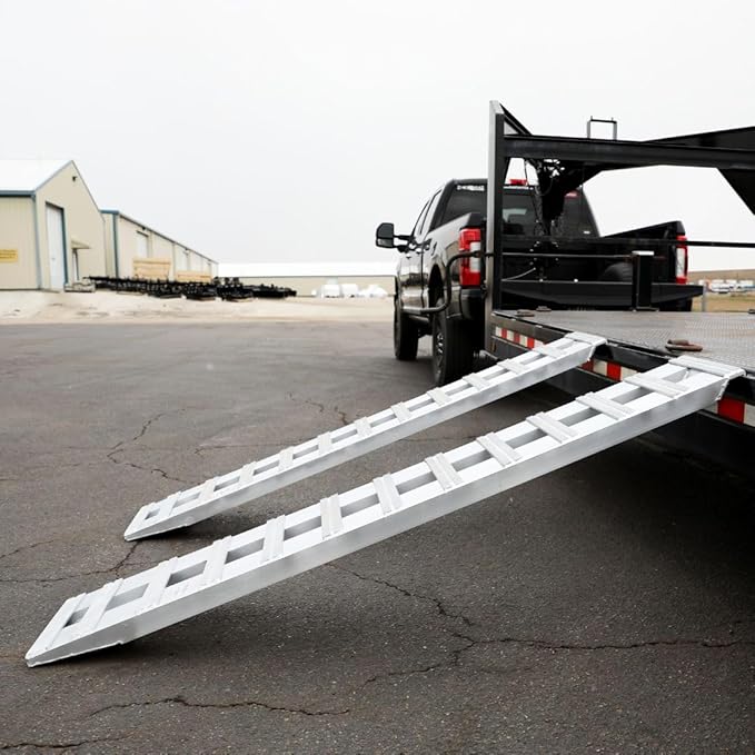 Gen-Y Heavy Duty Aluminum Loading Ramps - Set of 2-10 Foot Trailer Ramps, 10000 lbs Capacity, 15 Inch Wide, Hybrid Hook and Plate Ends, Serrated Cross Rungs for Maximum Traction