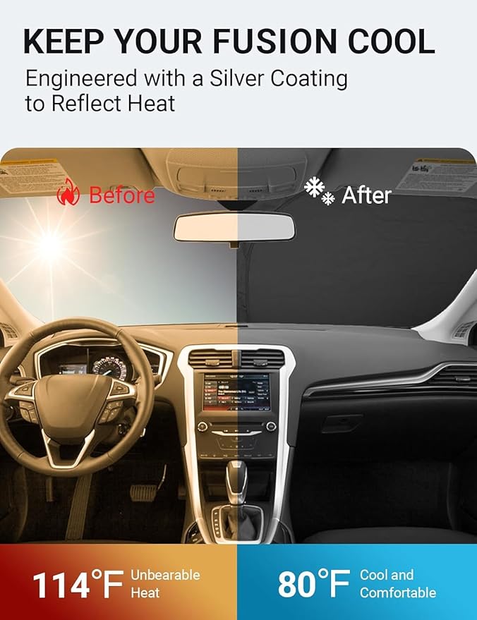 Proadsy Front Windshield Sun Shade Foldable Sunshade Protector Custom Fit 2013-2021 Ford Fusion Sedan Accessories 2025 Upgrade
