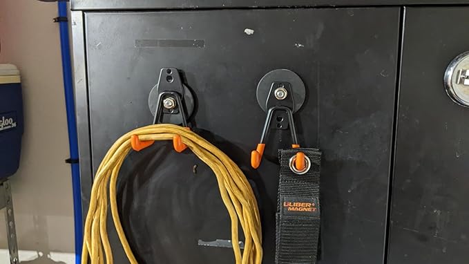 ULIBERMAGNET Heavy Duty Magnetic Garage Hook,10 Pack Strong Large Magnet Hooks for Power Drill,Garden Tools,Hose,Pegboard,Garage, Workshop,Magnetic Storage Hooks for Indoor Outdoor Hanging(Orange)