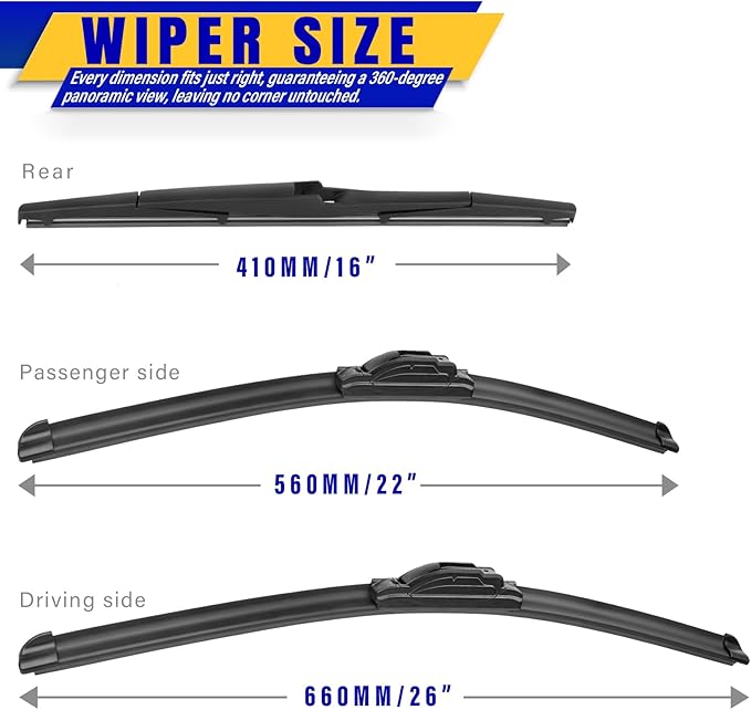 3 wipers Replacement for 2010-2015 Lexus RX450h/2010-2015 Lexus RX350, Windshield Wiper Blades Original Equipment Replacement - 26"/22"/16" (Set of 3) U/J HOOK