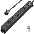 CRST 6 Outlet Heavy Duty Power Strip with Switch, 15A/1875W Metal Mountable Power Strip Surge Protector 2100Joules, Wide Spaced Power Bar for Garage Worshop Home School, 6 FT Cord