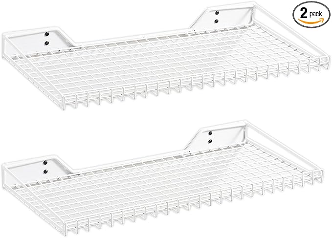 Wallmaster Heavy Duty Garage Wall Shelving 2 Pack 23.6"x11.8" Metal Wire Shelves Wall Mount Mesh Storage Rack for Garage, Office, Basement and Kithcen, max Load 65 lbs (White)
