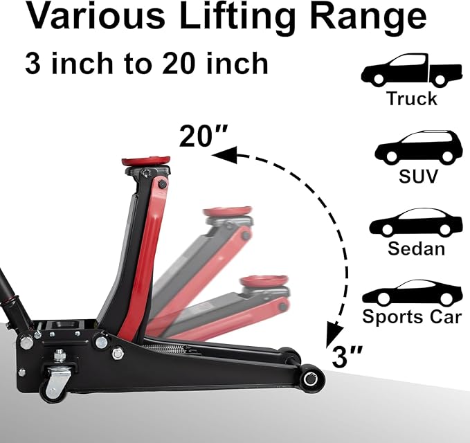 3-Ton (6600lbs) Low Profile Hydraulic Heavy-Duty Steel Floor Jack with Dual Pistons Quick Lift Pump, Home and Workshop Car Maintenance for Various Vehicles (Random Color, 3 Ton Low Profile)