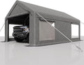 13 x 20ft Heavy-Duty Carport Canopy with Roll-Up Windows & DoorsThickened Wind Ropes, Ground Nails, Portable Car Tent Garage for Cars, Trucks, Boats, 180G Durable Tarp Cover,Grey