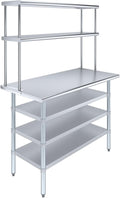 Amgood (24" x 48" Stainless Steel Work Table with 3 Shelves and 12" Wide Double Tier Overshelf | Metal Kitchen Prep Table & Shelving Combo | NSF