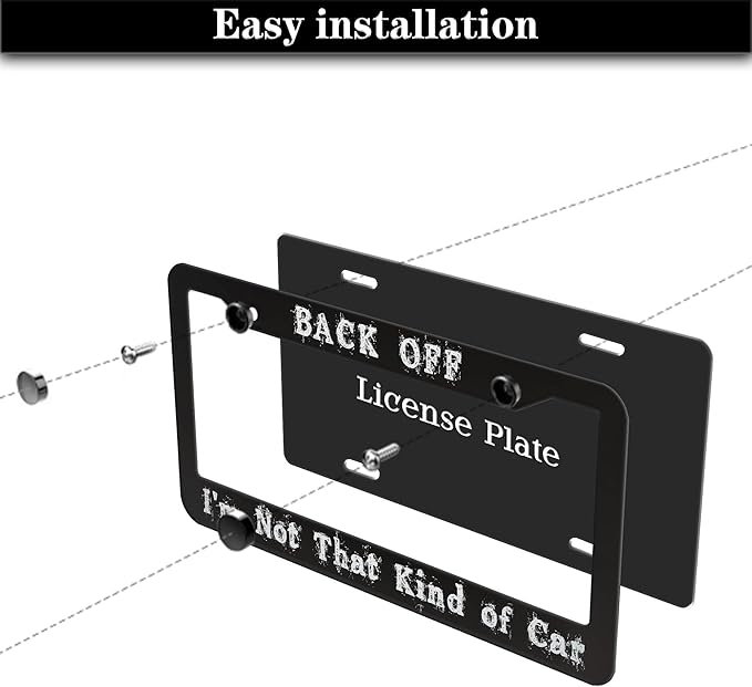 License Plate Holder Black and White License Plate Frames Back-Off I'm Not That Kind of Car Universal Aluminum Car Accessory 2 Pack with Screw Covers Set