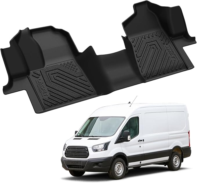 LASFIT Front Floor Mat for 2015-2021 Ford Transit 150/250/350/350HD with Vinyl Floor(Not Fit for Transit Connect) All Weather Protector TPE Car Floor Liner for Transit Vans, 1st Row Only, Black