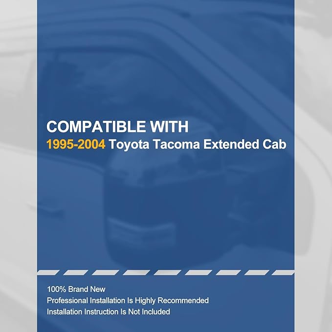 Auto Dynasty 4Pcs Carbon Fiber Pattern Window Visors Compatible with 1995-2004 Toyota Tacoma Extended Cab, Tape-On Front & Rear Window Deflectors Rain Guards Sun Wind Air Side Vent Shade, Glossy Black
