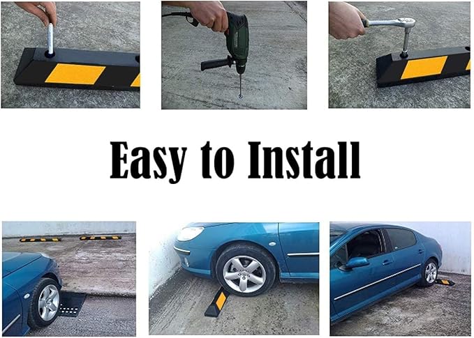 Goplus Parking Block, 72” Rubber Parking Bumpers with 8 High Reflective Yellow Safety Stripes, Heavy Duty Parking Target, Garage Wheel Stoppers Parking Curb for Car, Truck, RV and Trailer (4 Pack)