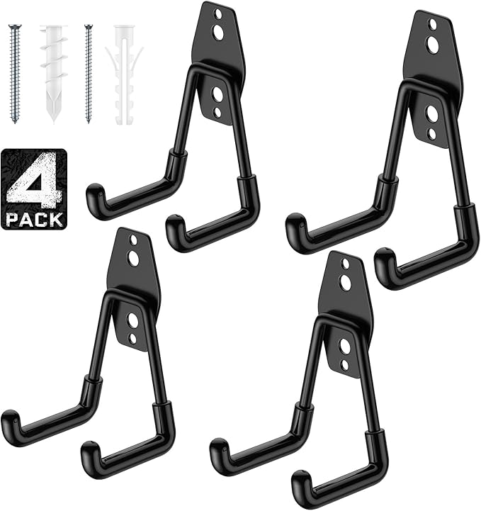 4 Pack 4.5x2.75 Inch Utility Steel Wall Mount Heavy Duty Garage Hooks with Anti-Slip Coating,Storage More Yard,Garden and Power Tools and for Hanging Hose,Ladder and Bike