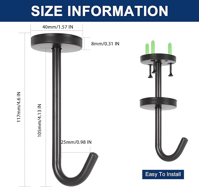 NearMoon Coat Hooks, Wall Hooks for Hanging Hat Hurse Robe, 304 Stainless Steel Heavy Duty Towel Hangers for Bathroom Livingroom Kitchen-Ceiling Hook, 6 Pack (4 Inch, Matte Black)
