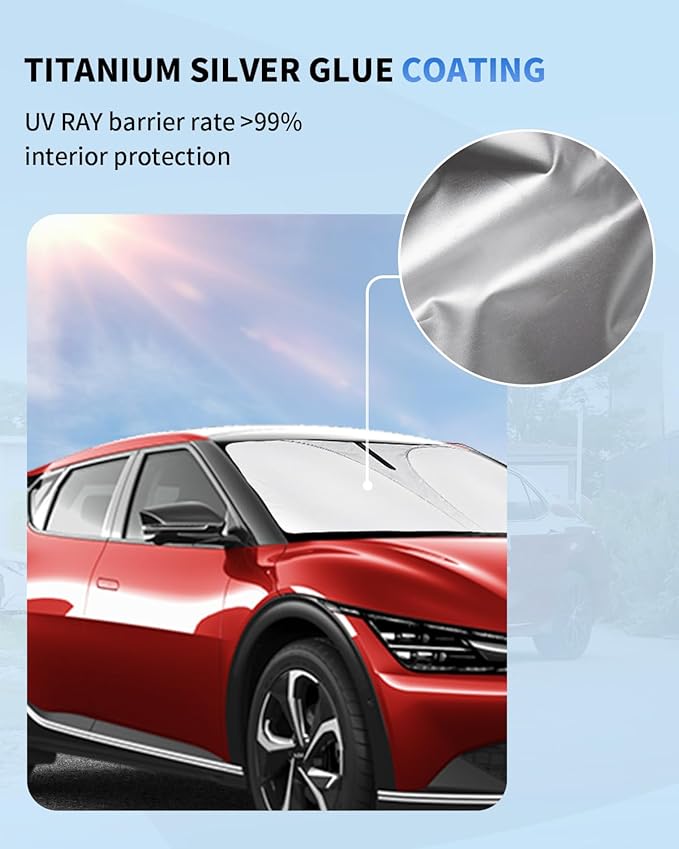 Sunshade for EV6 Windshield Sun Shade Custom Fit for Kia EV6 2022 2023 2024 2025 Accessories 2 Layers Front Window Shield Sun Visor 240T Material Windshield Cover Protector Block UV Rays Heat