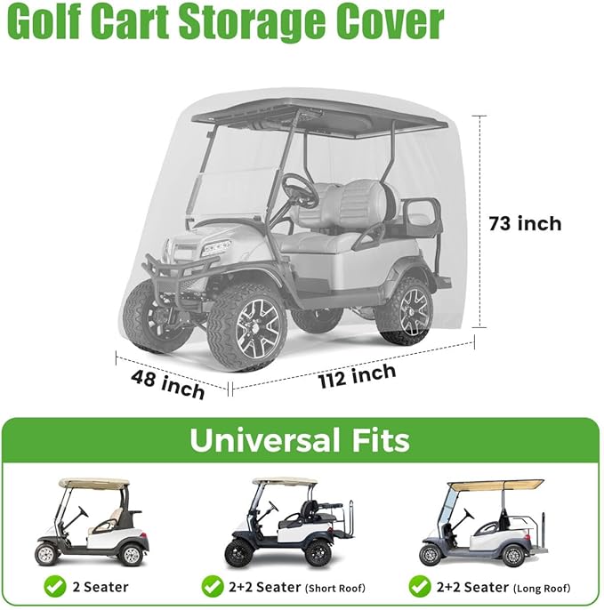 10L0L 4 Passenger Golf Cart Cover for Yamaha EZGO Club Car, 400D Polyester All-Weather Waterproof Golf Cart Storage Cover with Three Zipper Doors-Silver
