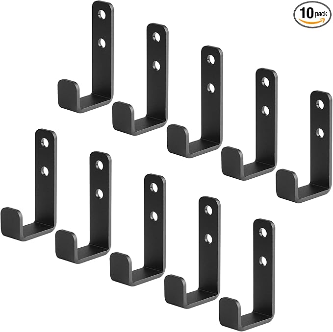 10 Pack 2-3/4" Mini Black Steel Utility J Hook, Wall Mount Garage Storage Hanging Hook, Load 66 lbs, 1-1/8" Inner Width