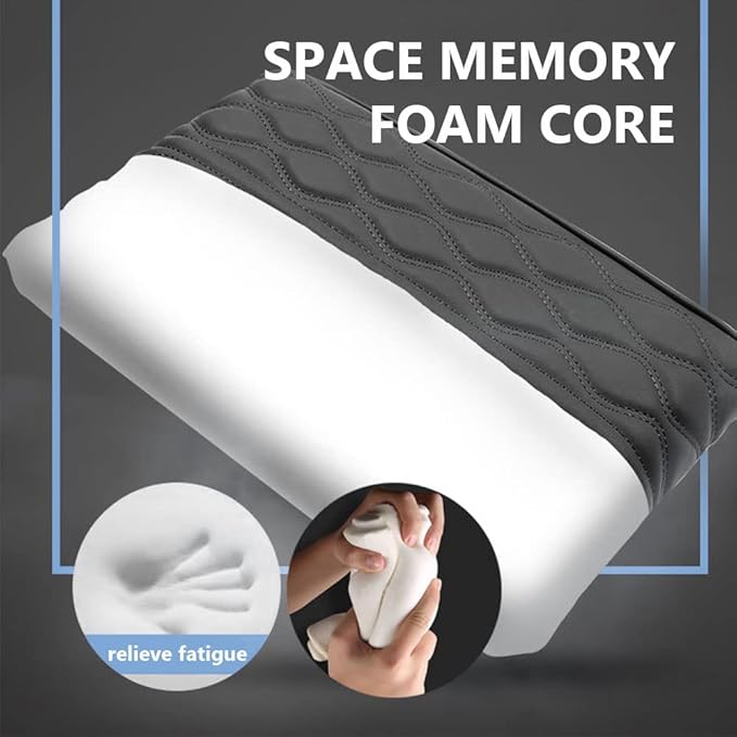 2025 Upgrade Universal Style Memory Cotton Car Armrest Box Pad,New Leather Car Armrest Box Pad Car Center Console Cover Pad,Vehicle Seat Box Cushion Protector for SUV Truck (Gray, Angle Pattern)