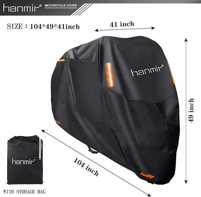 Motorcycle Cover,Motorbike Cover All Season Universal Weather Waterproof Outdoor UV Protection with 4 Reflective Strips & Storage Bag,XXXL Motorcycles Vehicle Cover