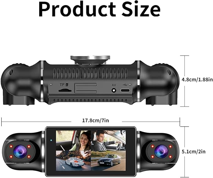 360° Dash Cam Front and Rear View 4 Channel Dash Camera FHD 2K+1080Px3 for Car, Inside/Back 170°+2x150°+170° Wide Angle, 8 IR Lamps Night Vision,WiFi,GPS, APP,G-Sensor with 64GB Card,24/7 Parking Mode