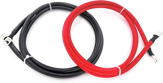 A ABIGAIL 2 AWG Battery Cables 2 Gauge Pure Copper Battery Inverter Cables with 3/8 in Lugs terminals Marine Grade for Automotive Solar Power Inverter Boat RV Car Motorcycle (5FT)